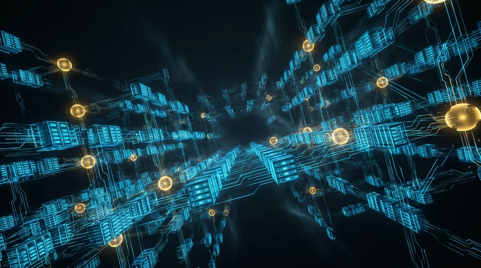 Abstract illustration of a self-hosted multi-cluster AI infrastructure mesh